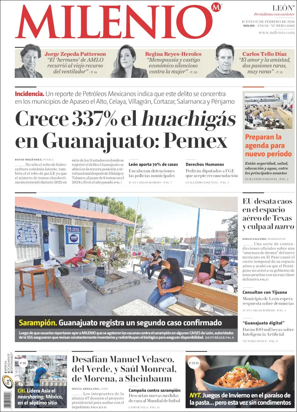 Portada de Milenio Leon del jueves, 12 de febrero de 2026