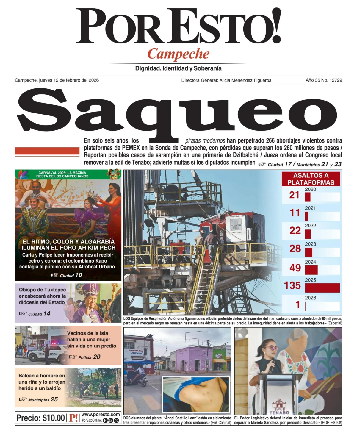 Portada de Por Esto (campeche) del jueves, 12 de febrero de 2026