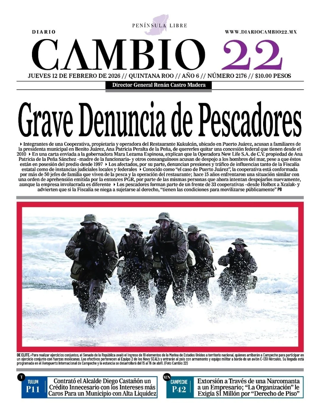 Portada de Diario Cambio 22 (contraportada) del jueves, 12 de febrero de 2026