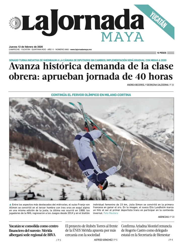 Portada de La Jornada Maya Yucatán del jueves, 12 de febrero de 2026
