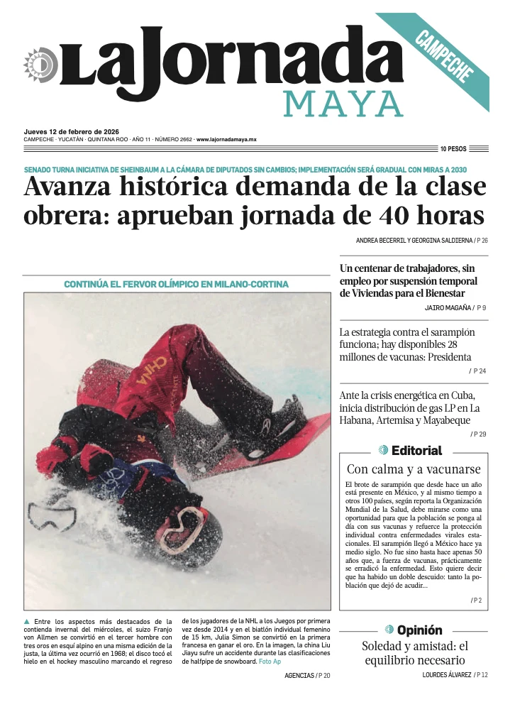 Portada de La Jornada Maya Campeche del jueves, 12 de febrero de 2026
