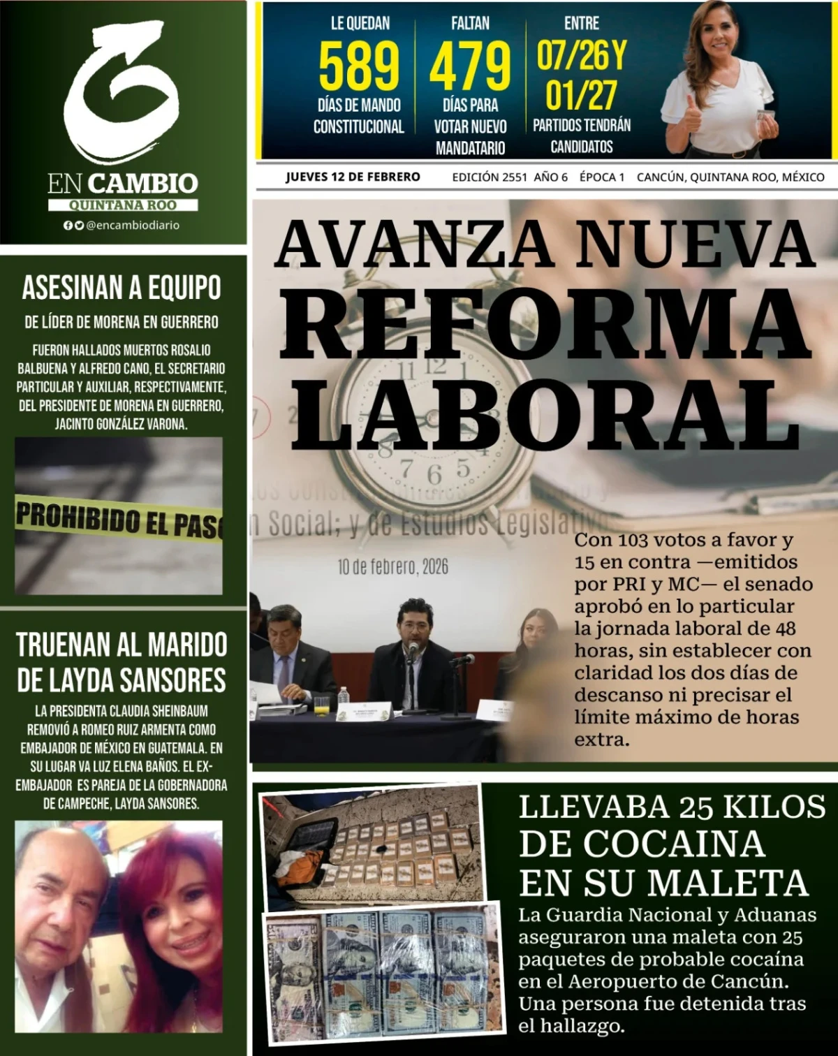 Portada de En Cambio - Quintana Roo (contraportada) del jueves, 12 de febrero de 2026
