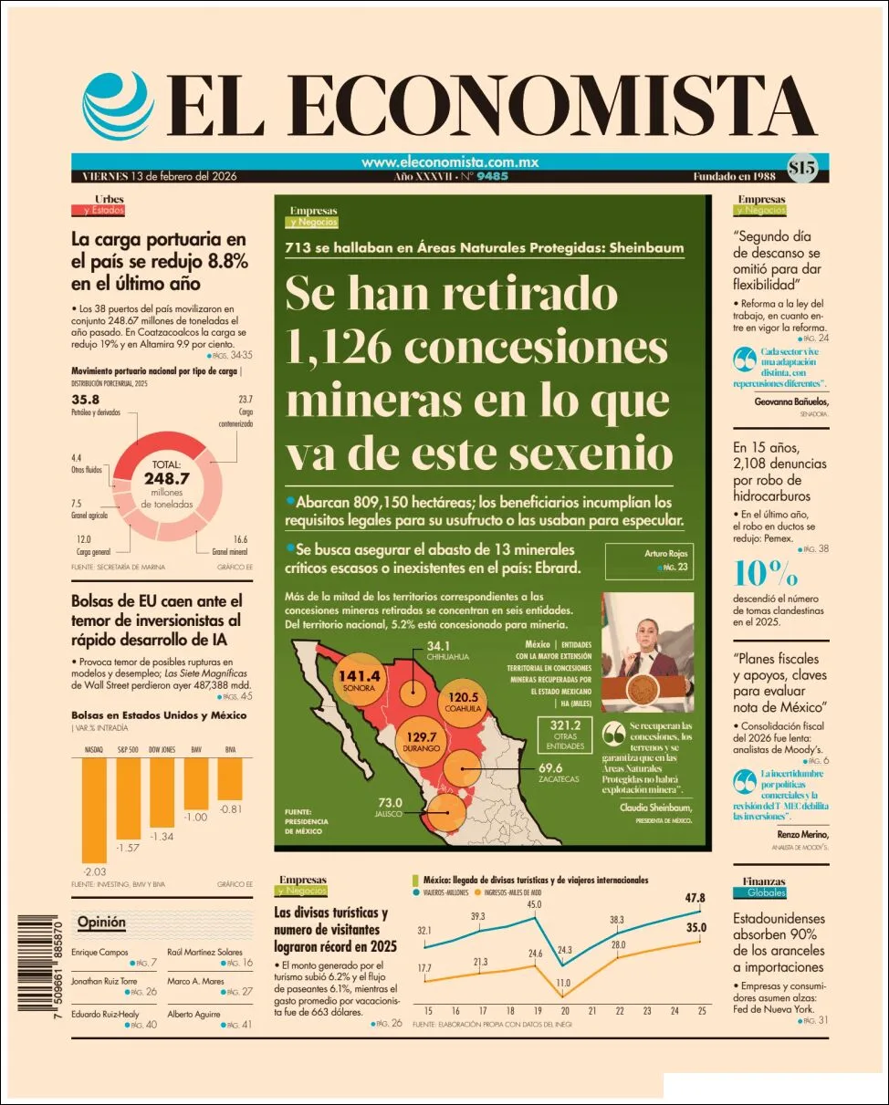 Portada de El Economista del viernes, 13 de febrero de 2026