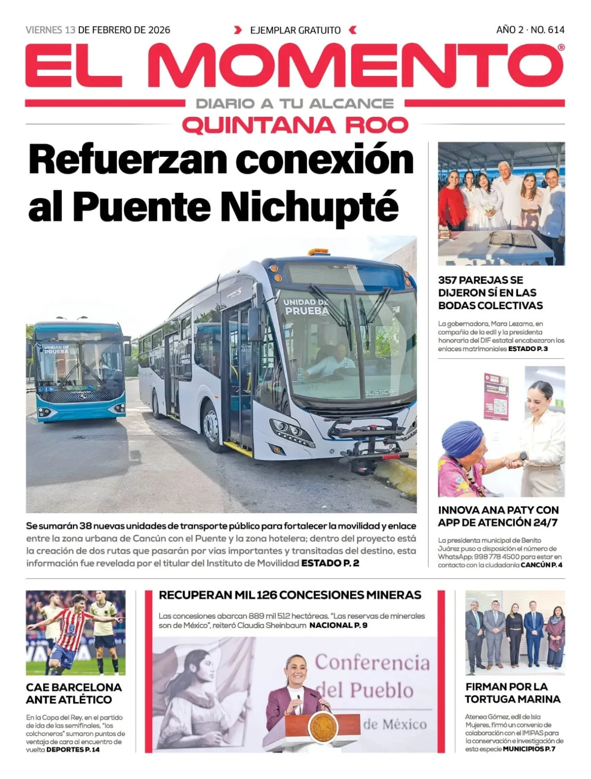 Portada de El Momento Quintana Roo del viernes, 13 de febrero de 2026
