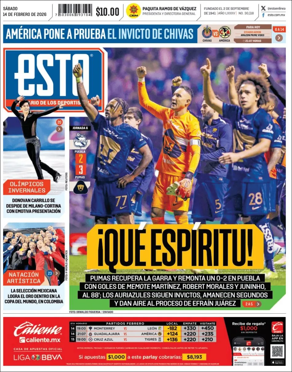 Portada de Esto del sábado, 14 de febrero de 2026