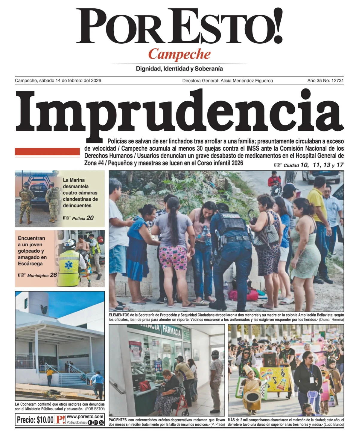 Portada de Por Esto (campeche) del sábado, 14 de febrero de 2026