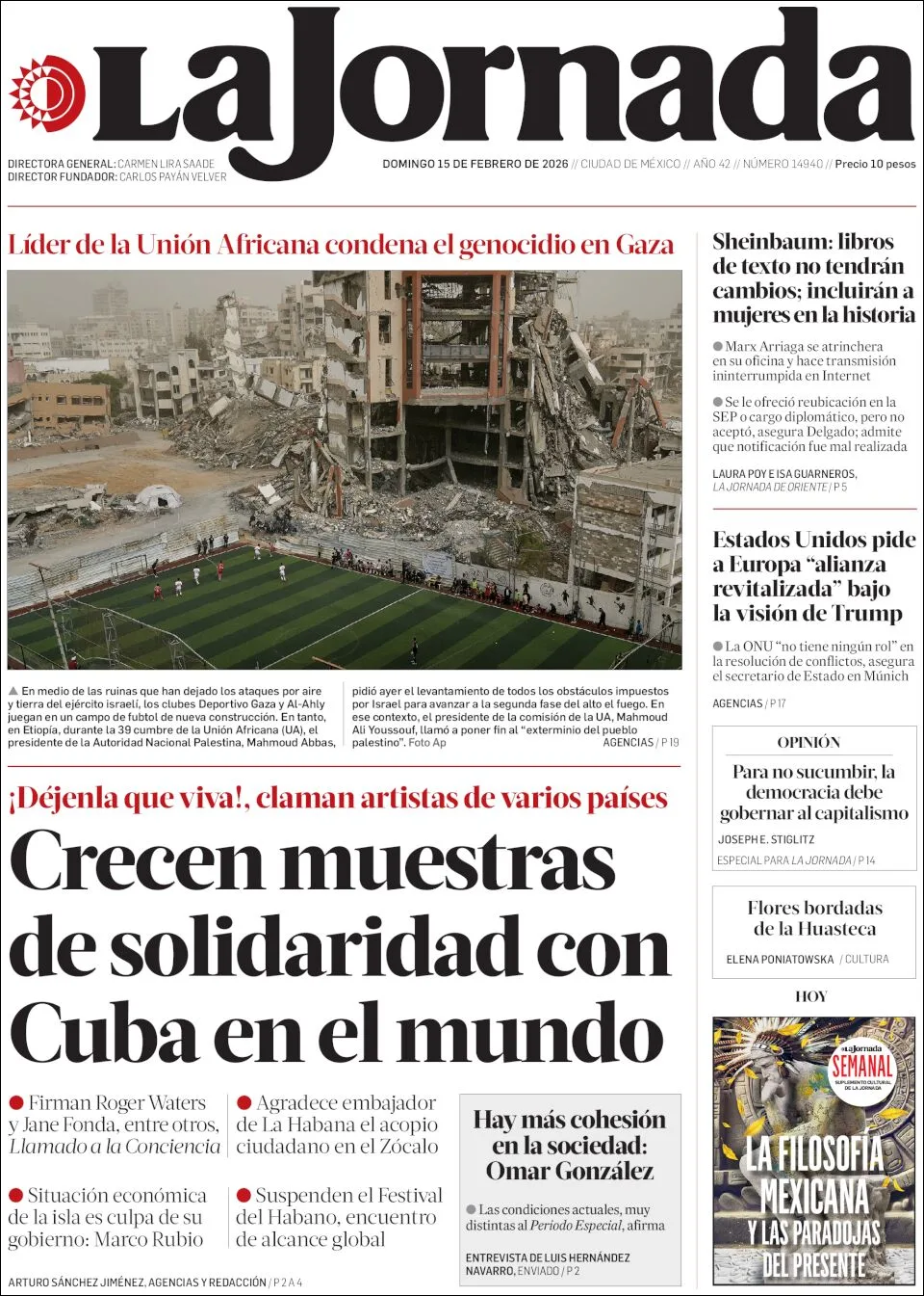 Portada de La Jornada