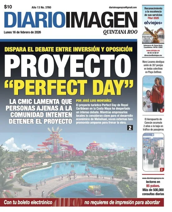 Portada de Diario Imagen Quintana Roo del lunes, 16 de febrero de 2026
