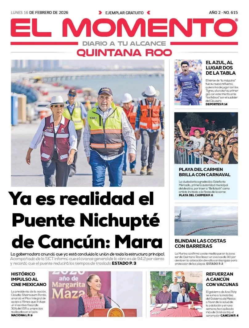 Portada de El Momento Quintana Roo del lunes, 16 de febrero de 2026