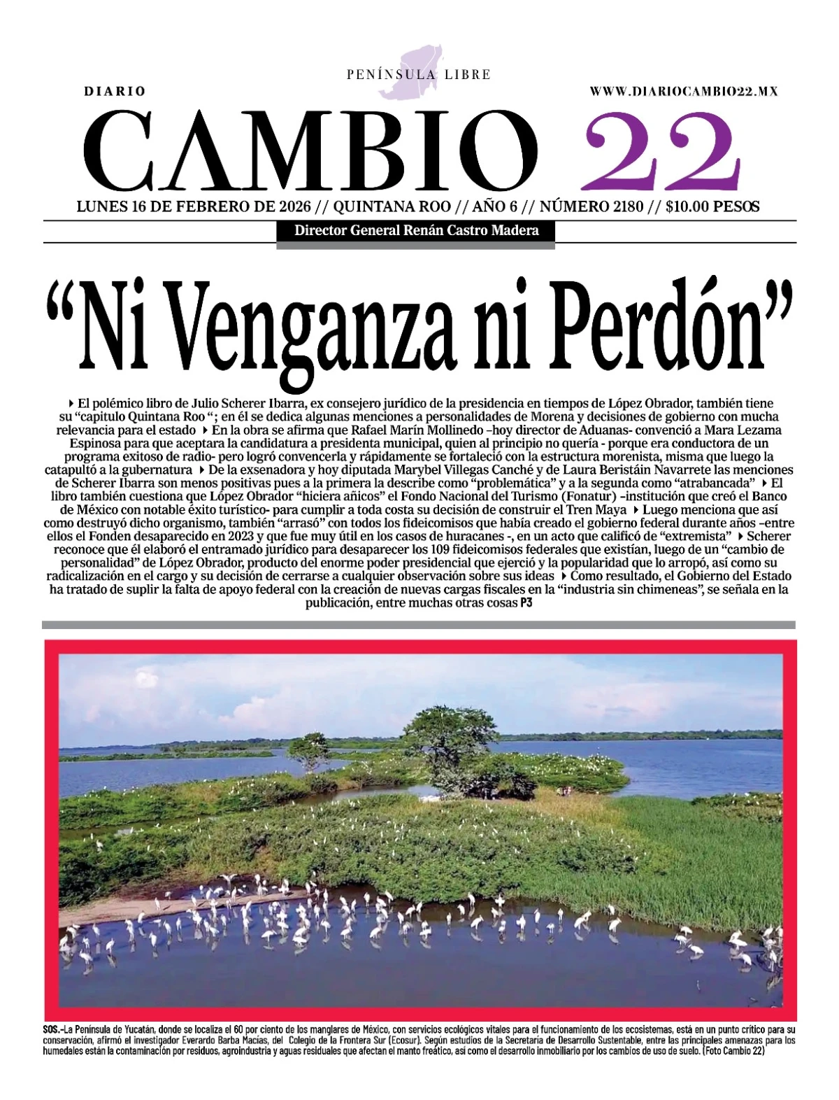 Portada de Diario Cambio 22 (contraportada) del lunes, 16 de febrero de 2026