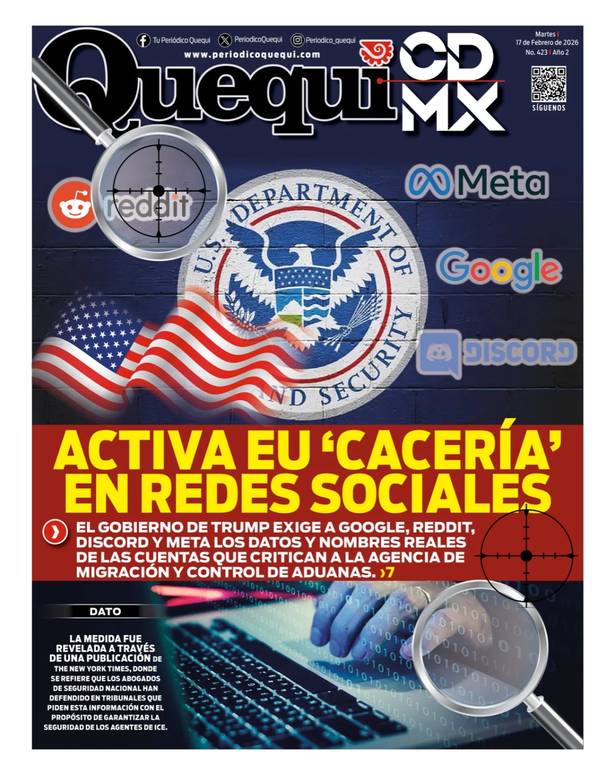 Portada de Quequi CDMX del martes, 17 de febrero de 2026