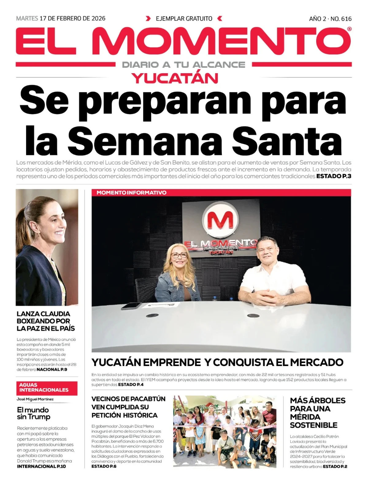 Portada de El Momento Yucatan del martes, 17 de febrero de 2026