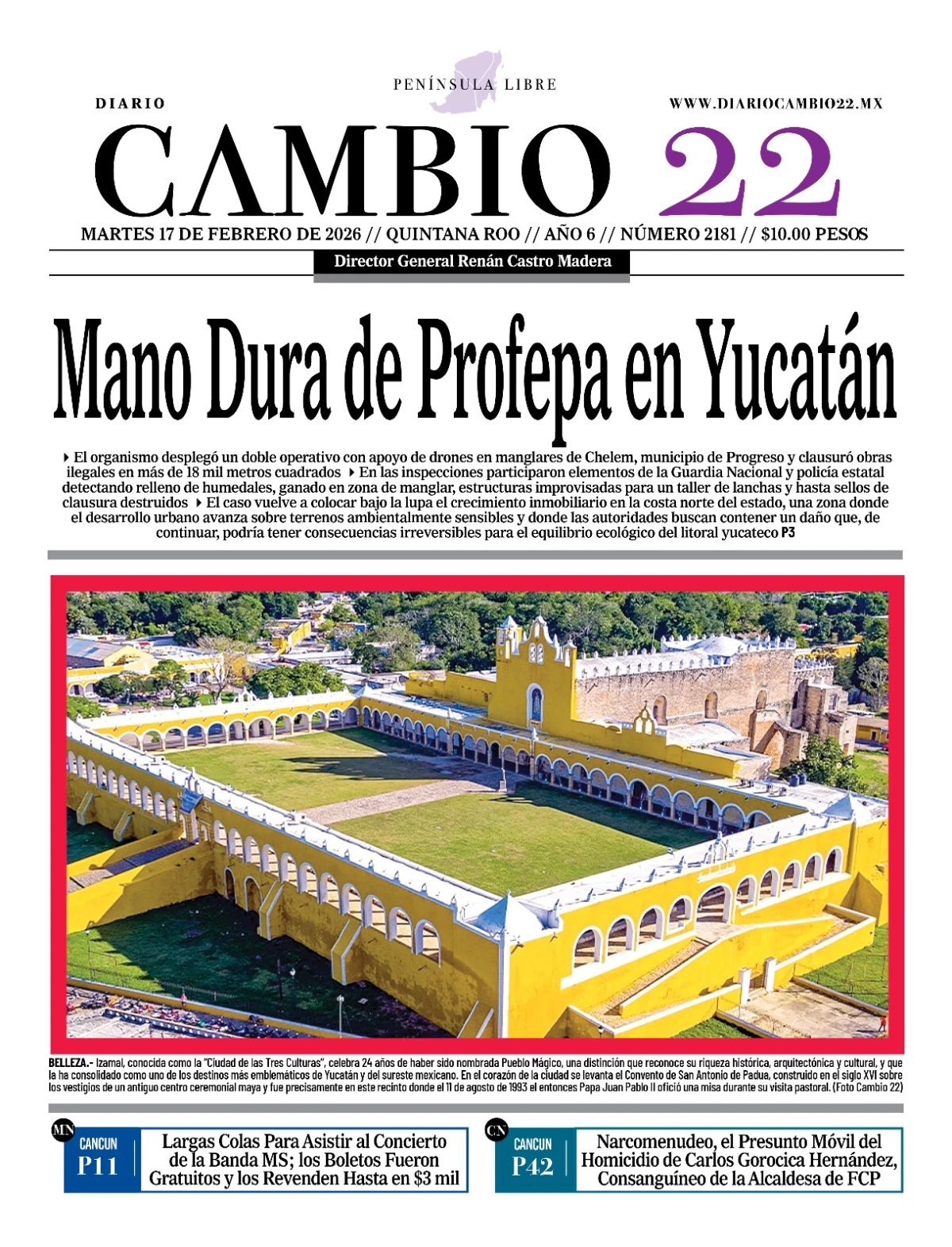 Portada de Diario Cambio 22 (contraportada) del martes, 17 de febrero de 2026