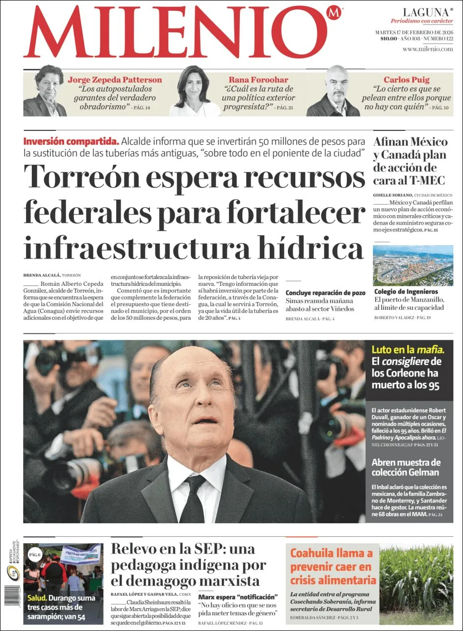 Portada de Milenio Laguna del martes, 17 de febrero de 2026