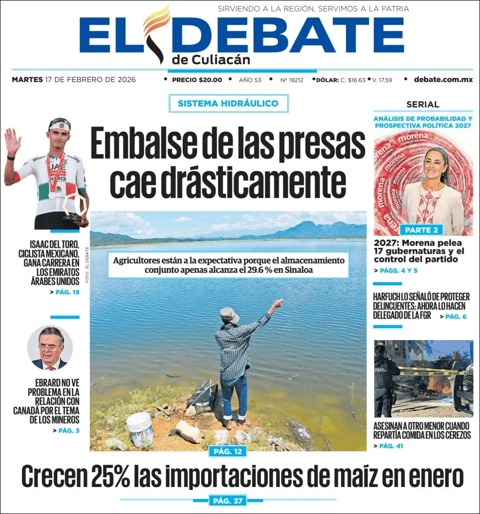 Portada de El Debate de Culiacan del martes, 17 de febrero de 2026