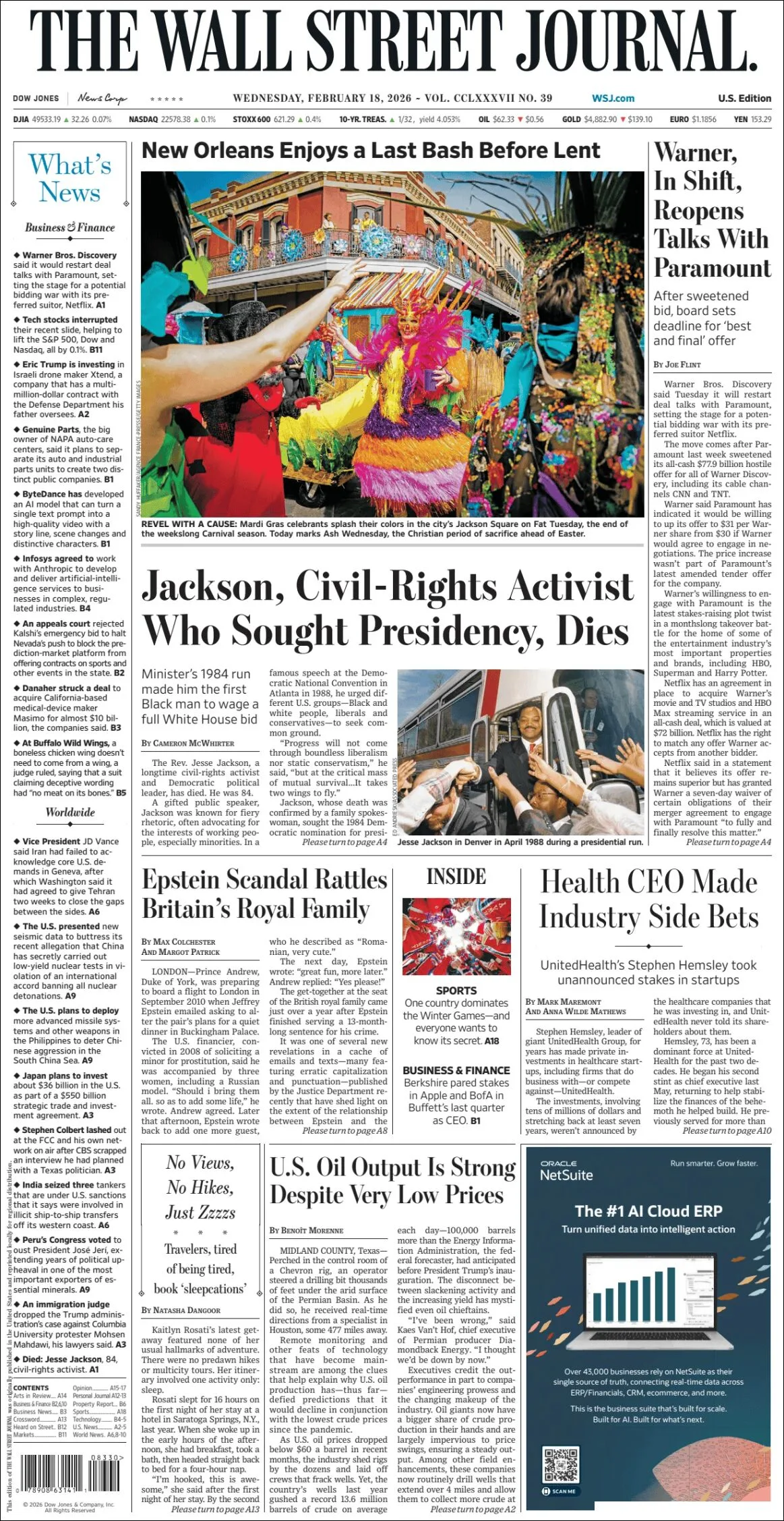 Portada de The Wall Street Journal