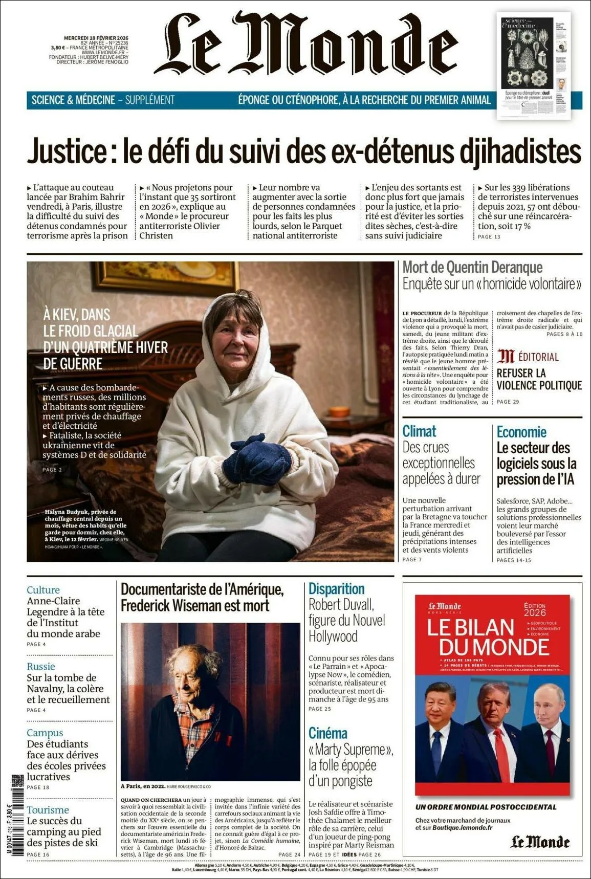 Portada de Le Monde del 2026-02-18