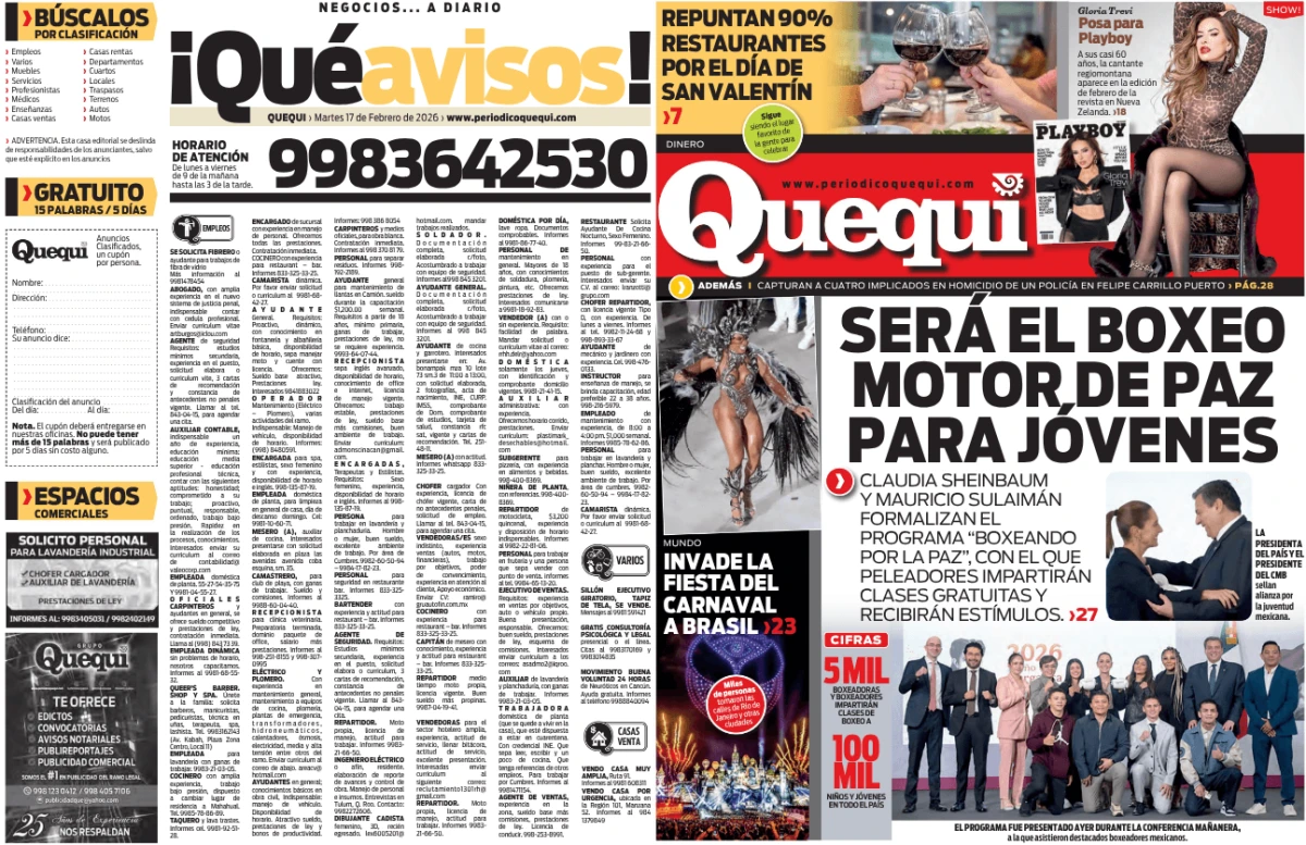 Portada de Quequi (contraportada) del martes, 17 de febrero de 2026