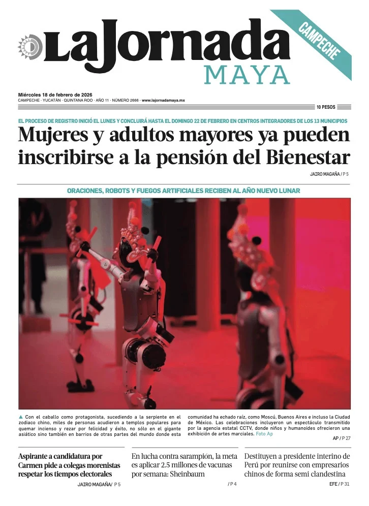Portada de La Jornada Maya Campeche del miércoles, 18 de febrero de 2026