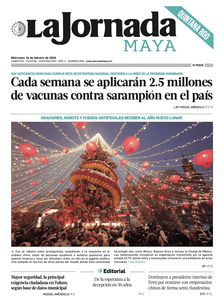 Portada de La Jornada Maya Quintana Roo del miércoles, 18 de febrero de 2026