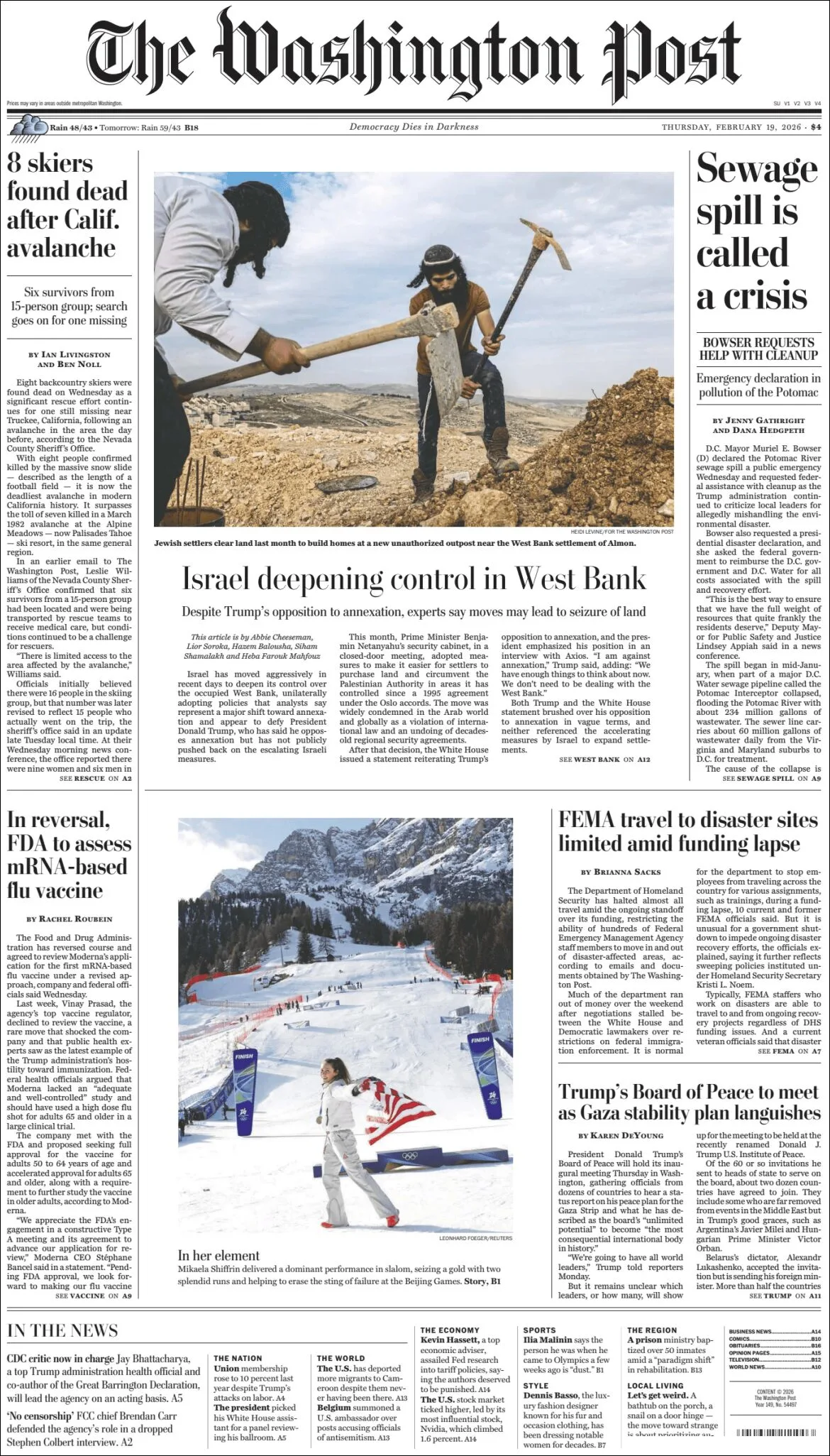 Portada de The Washington Post del jueves, 19 de febrero de 2026