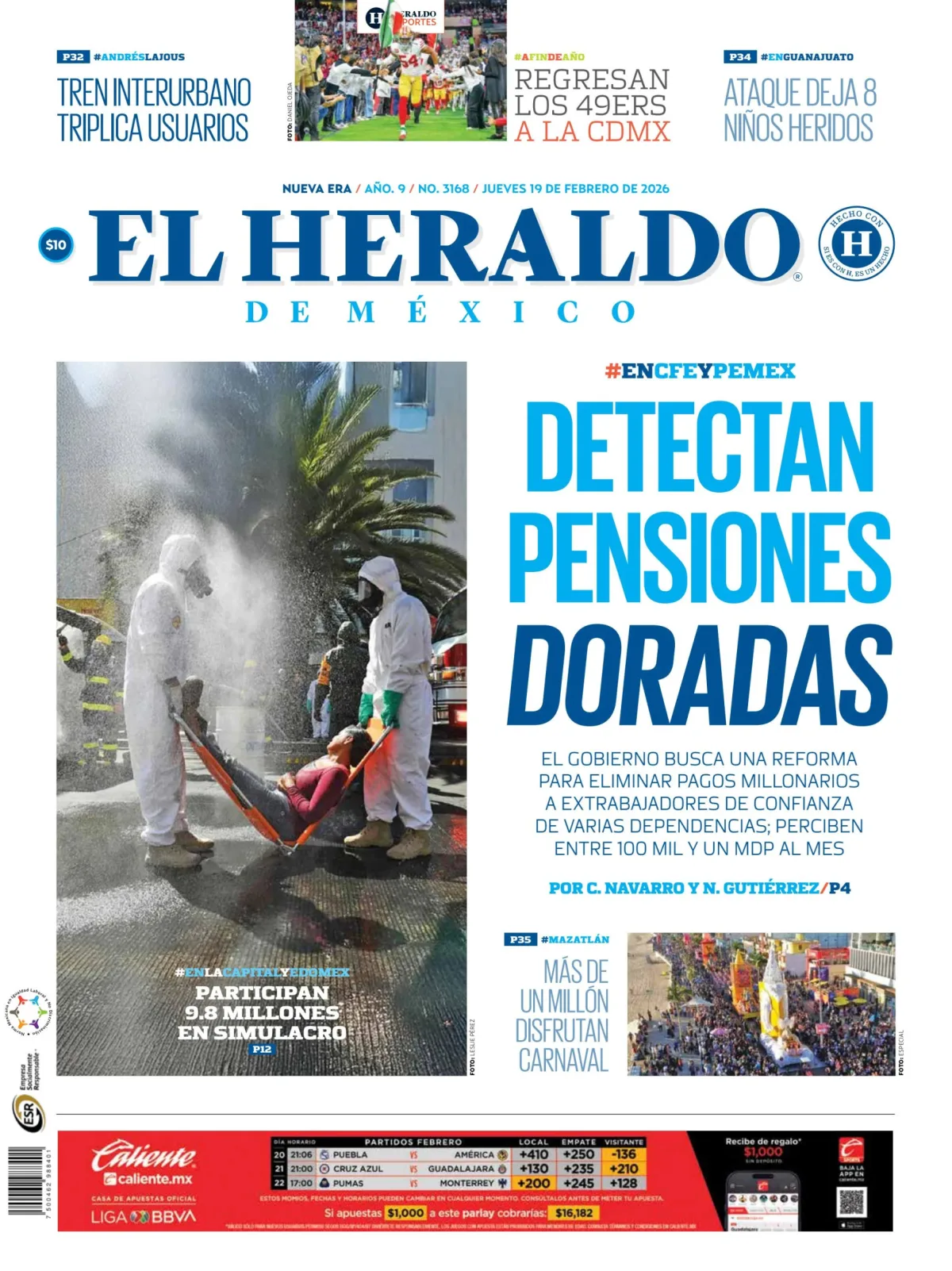 Portada de El Heraldo de Mexico del jueves, 19 de febrero de 2026
