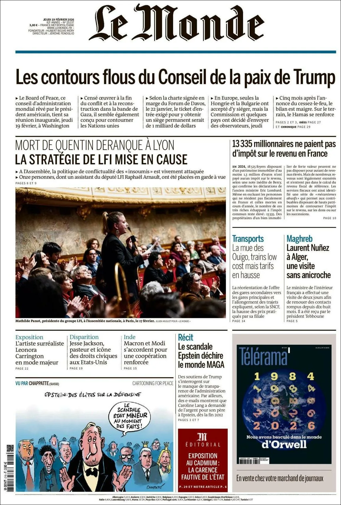 Portada de Le Monde del jueves, 19 de febrero de 2026