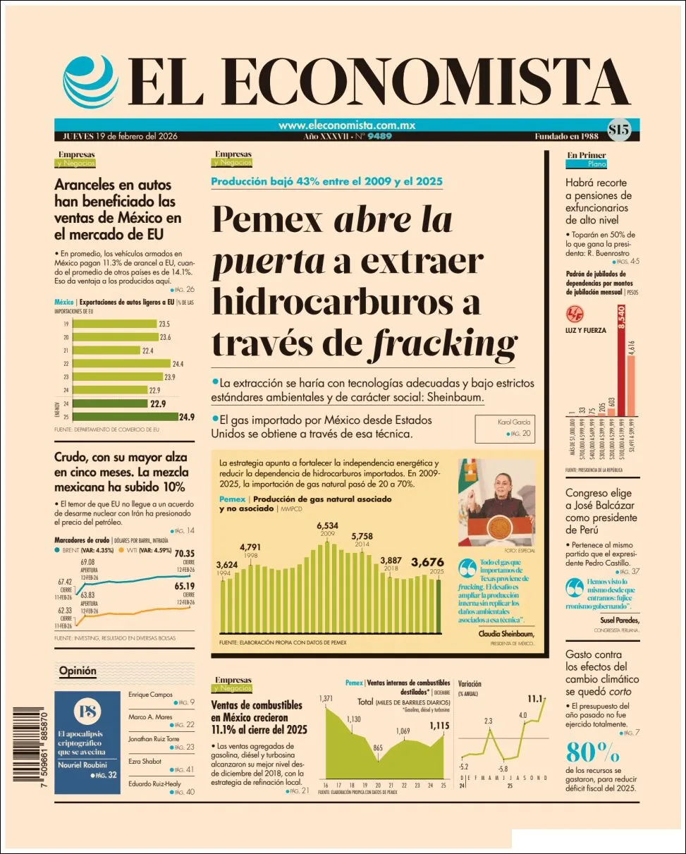 Portada de El Economista del jueves, 19 de febrero de 2026
