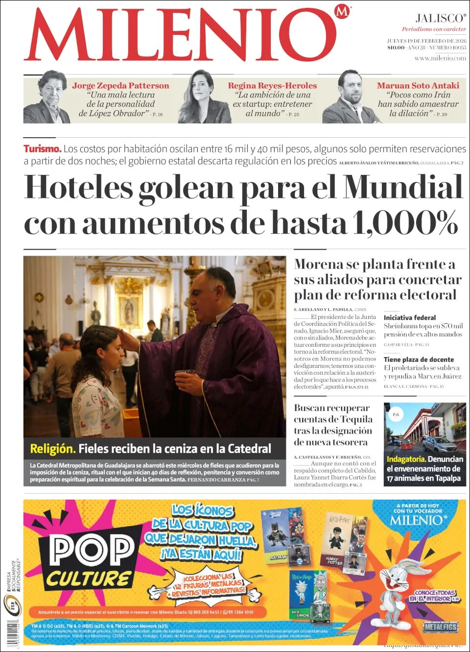 Portada de Milenio Jalisco del jueves, 19 de febrero de 2026