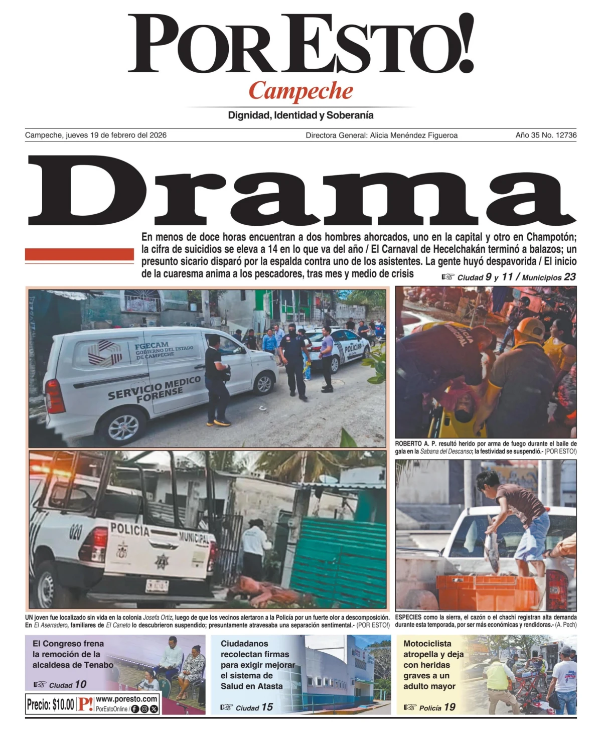 Portada de Por Esto (campeche) del jueves, 19 de febrero de 2026