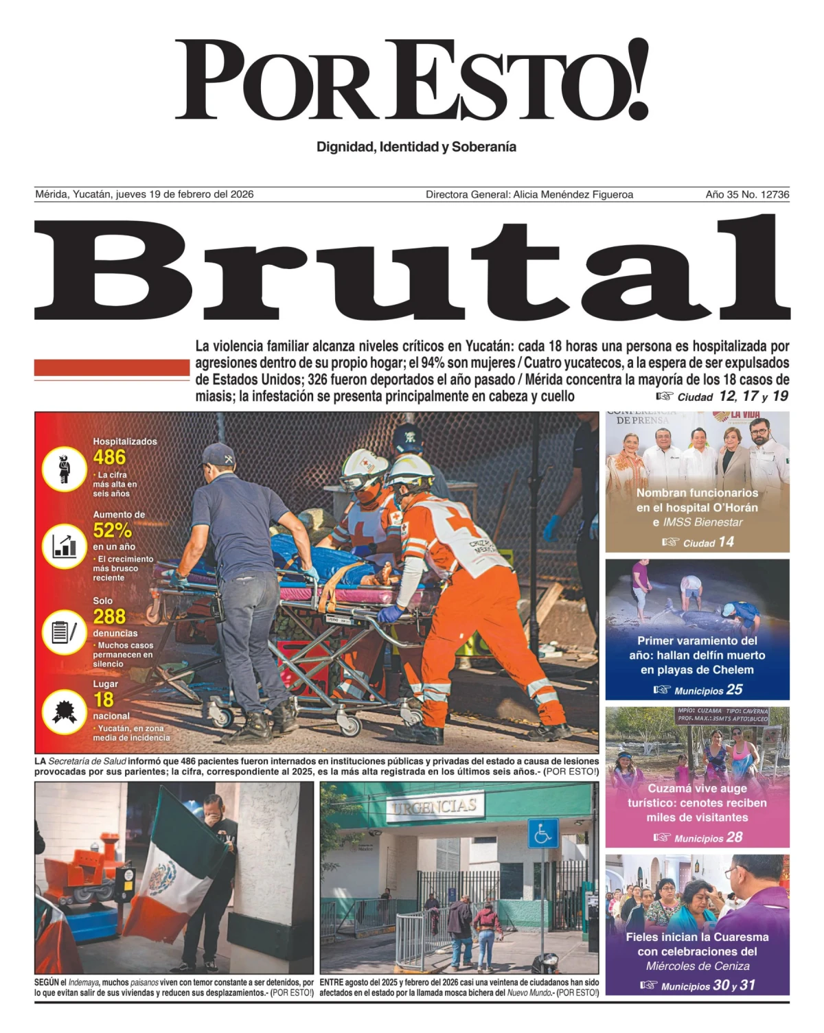 Portada de Por Esto (merida, Yucatan) del jueves, 19 de febrero de 2026