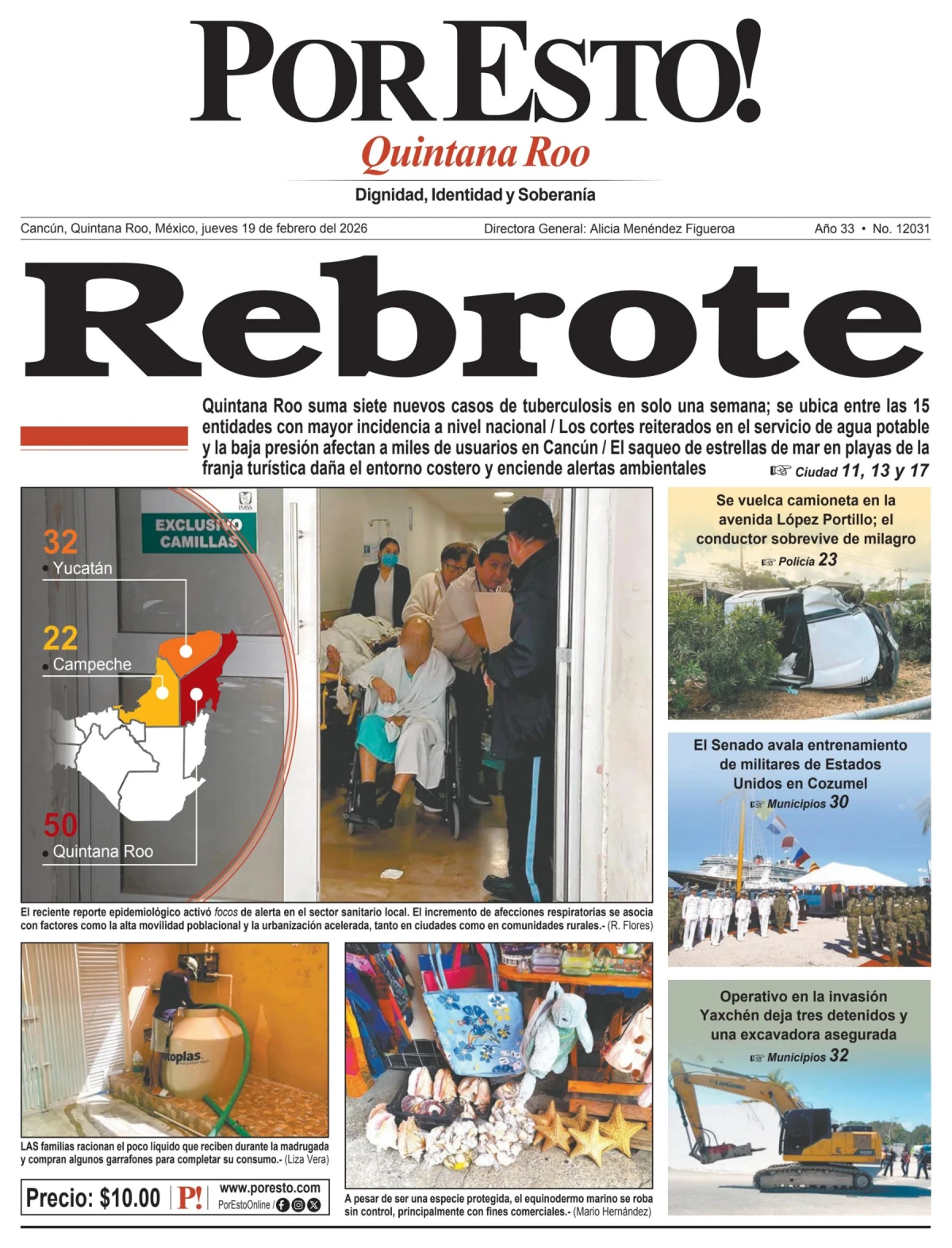 Portada de Por Esto (quintana Roo Cancun) del jueves, 19 de febrero de 2026