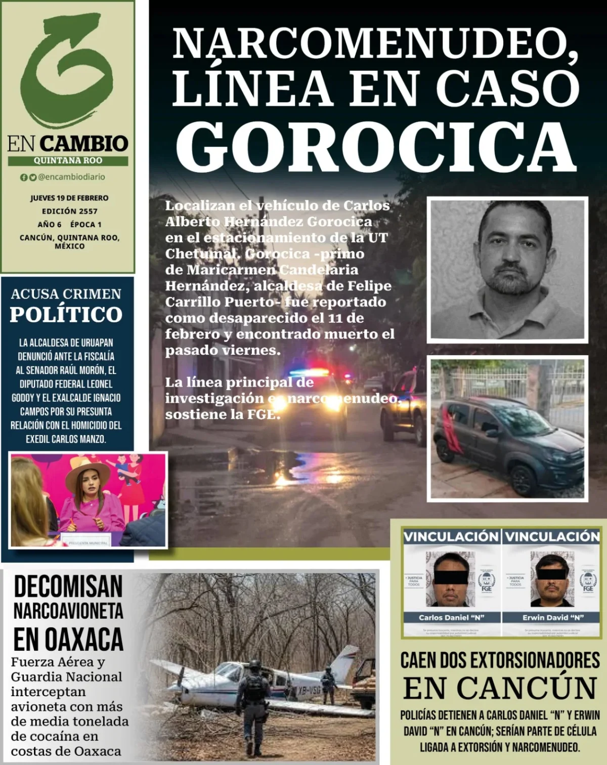 Portada de En Cambio - Quintana Roo (contraportada) del jueves, 19 de febrero de 2026