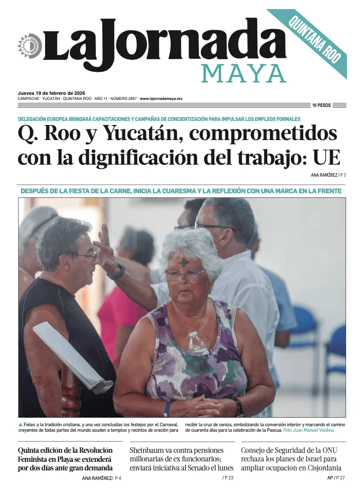 Portada de La Jornada Maya Quintana Roo del jueves, 19 de febrero de 2026