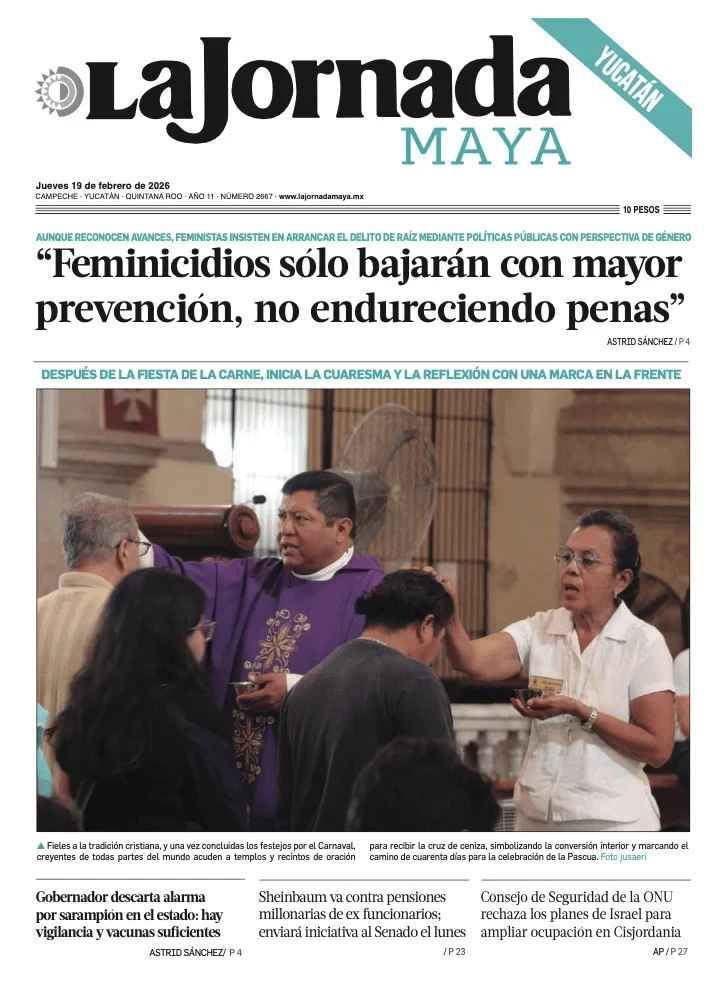 Portada de La Jornada Maya Yucatán del jueves, 19 de febrero de 2026