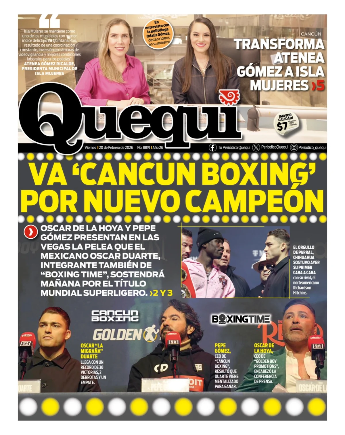 Portada de Quequi del viernes, 20 de febrero de 2026