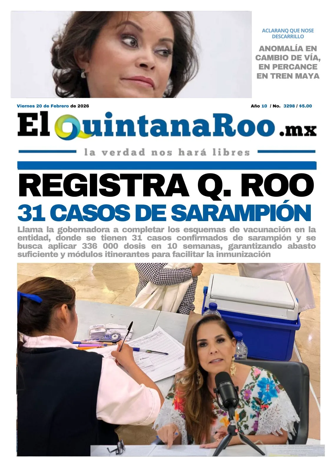 Portada de El Quintana Roo (portada) del 2026-02-20