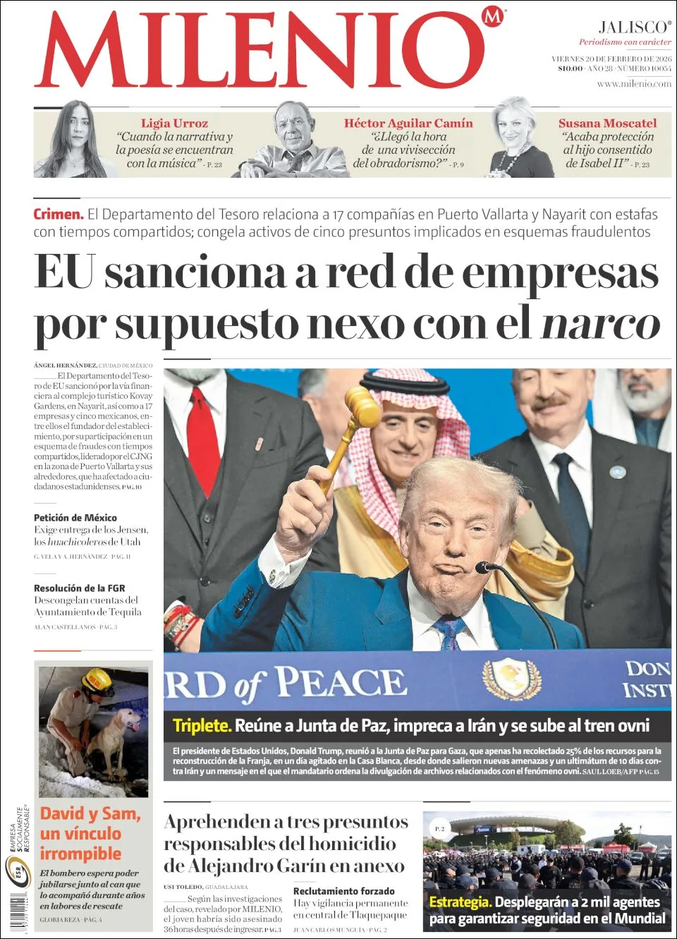 Portada de Milenio Jalisco del viernes, 20 de febrero de 2026