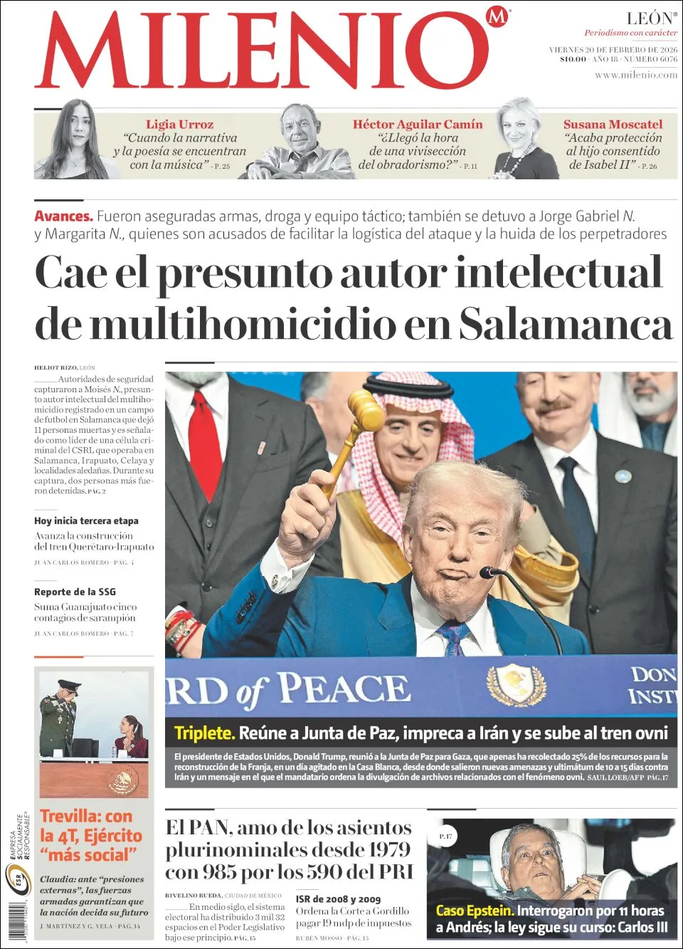 Portada de Milenio Leon del viernes, 20 de febrero de 2026