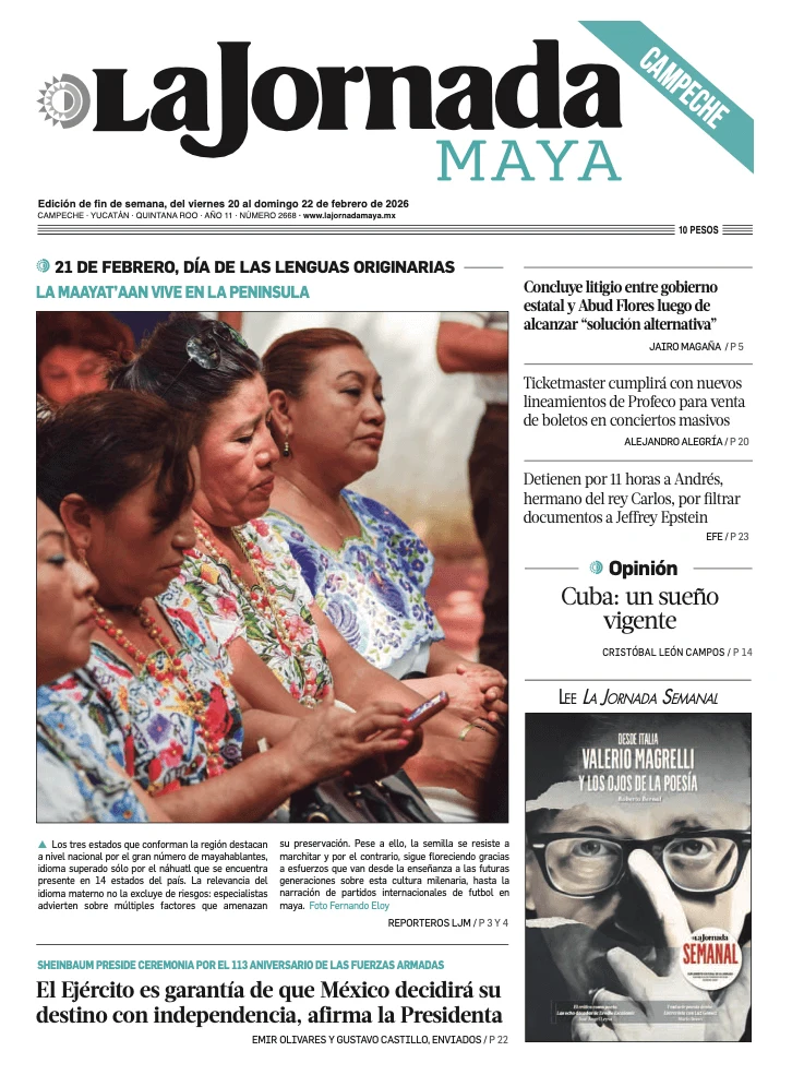 Portada de La Jornada Maya Campeche del viernes, 20 de febrero de 2026