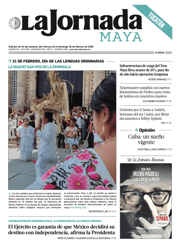 Portada de La Jornada Maya Yucatán del viernes, 20 de febrero de 2026