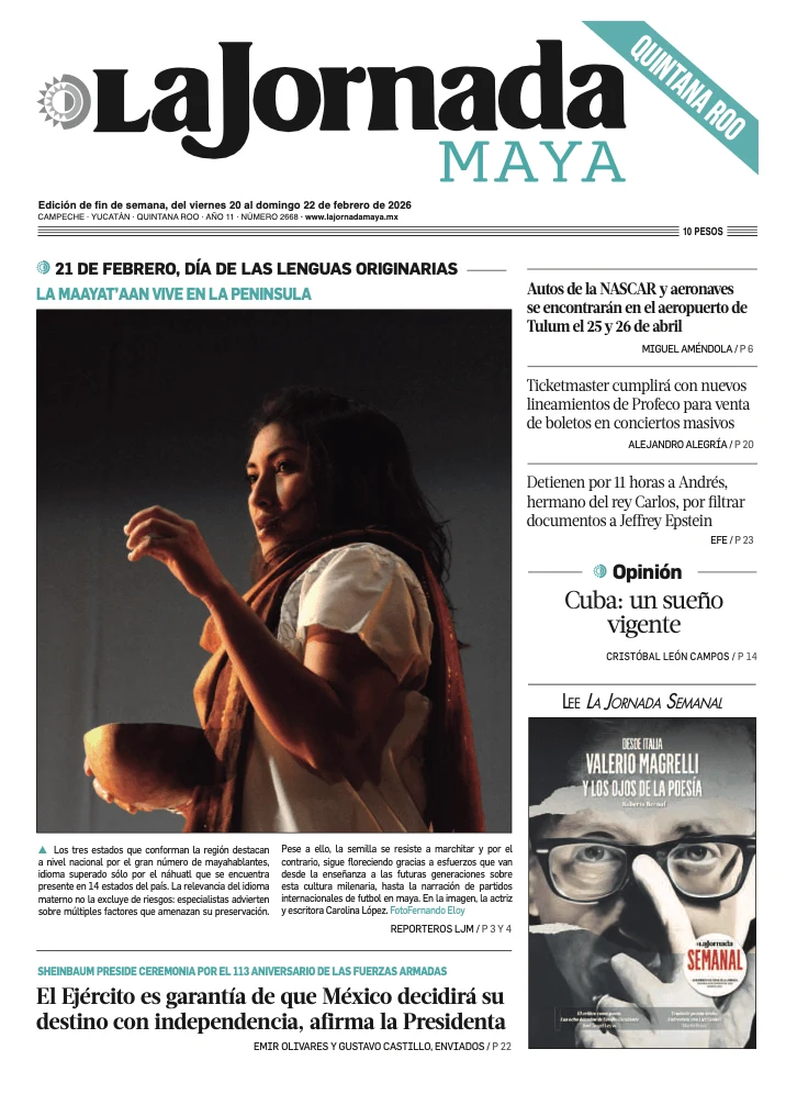Portada de La Jornada Maya Quintana Roo del viernes, 20 de febrero de 2026