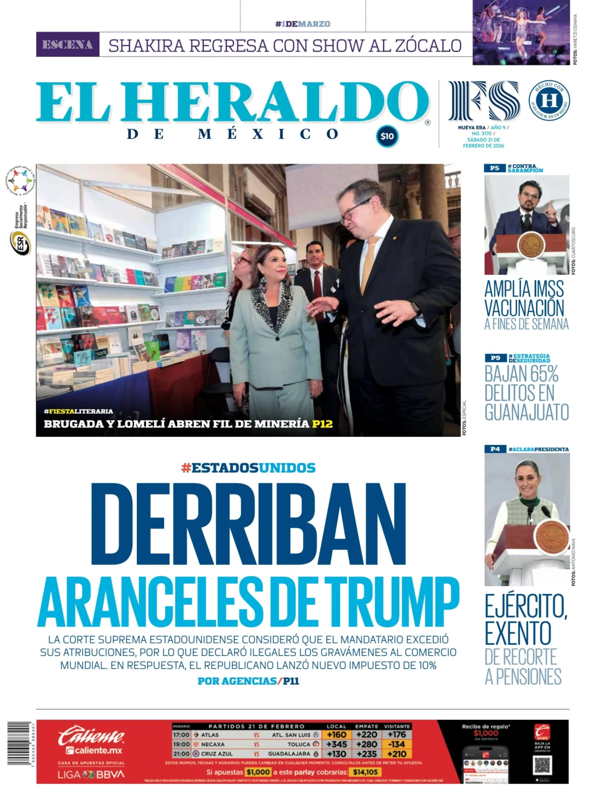 Portada de El Heraldo de Mexico del sábado, 21 de febrero de 2026