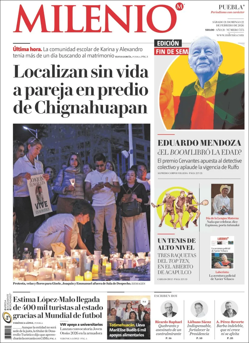 Portada de Milenio Puebla del sábado, 21 de febrero de 2026