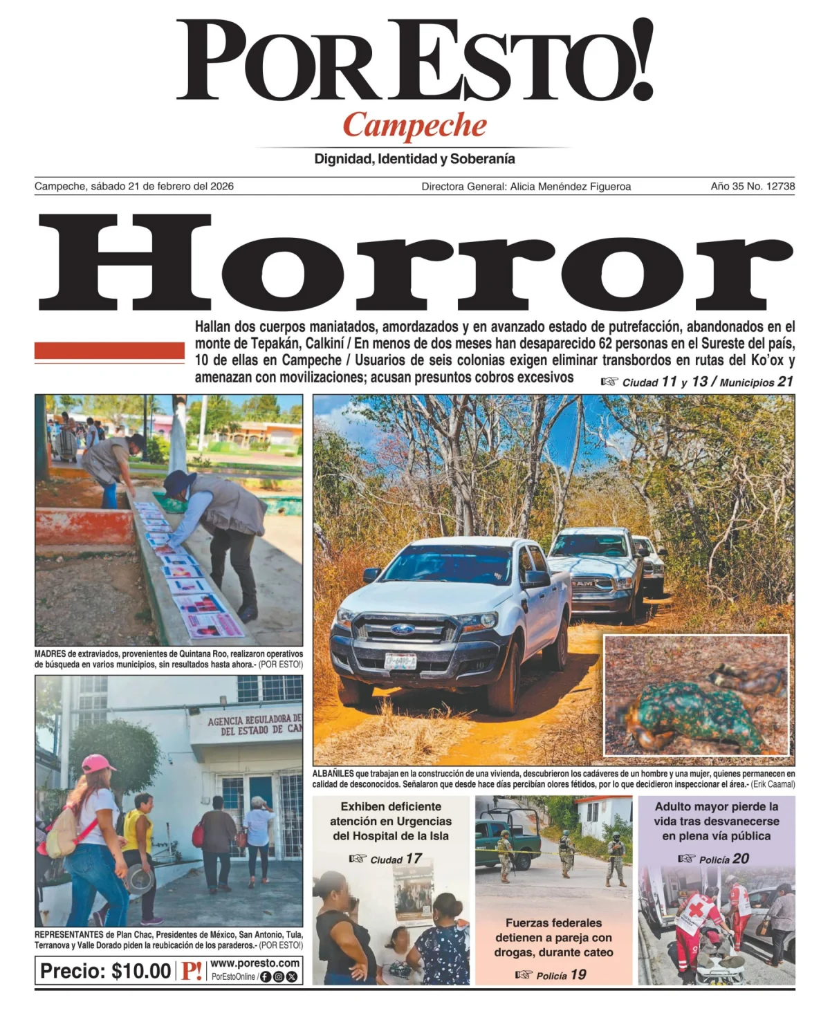 Portada de Por Esto (campeche) del sábado, 21 de febrero de 2026