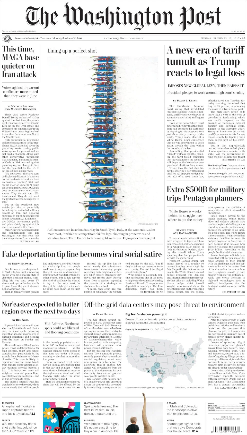 Portada de The Washington Post del domingo, 22 de febrero de 2026