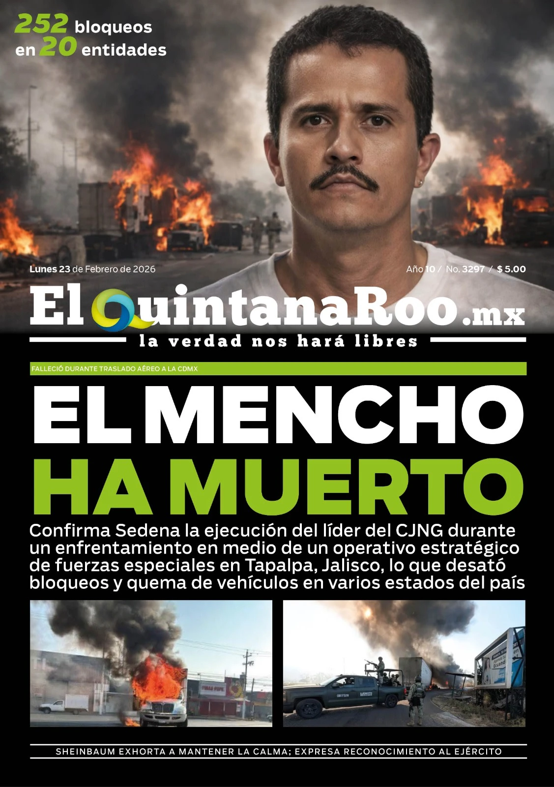 Portada de El Quintana Roo (portada) del lunes, 23 de febrero de 2026