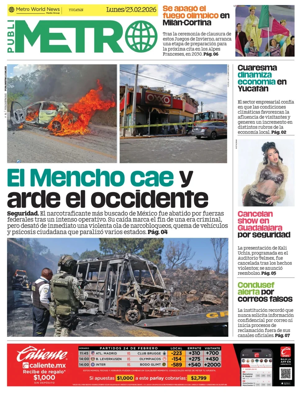 Portada de Publimetro Merida del lunes, 23 de febrero de 2026