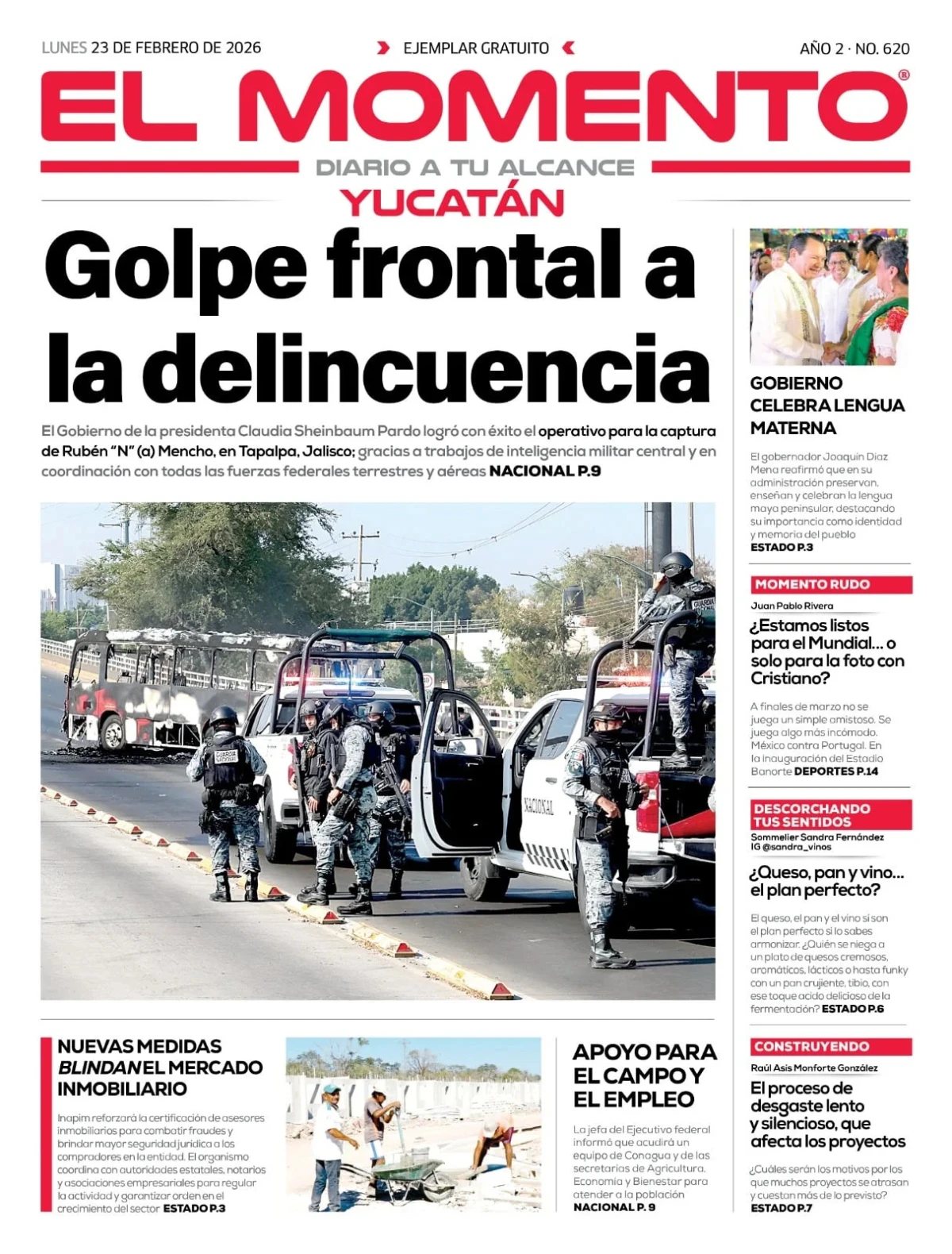 Portada de El Momento Yucatan del lunes, 23 de febrero de 2026