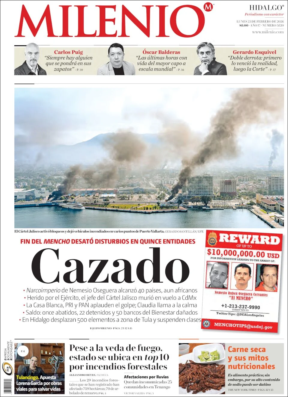 Portada de Milenio Hidalgo del lunes, 23 de febrero de 2026